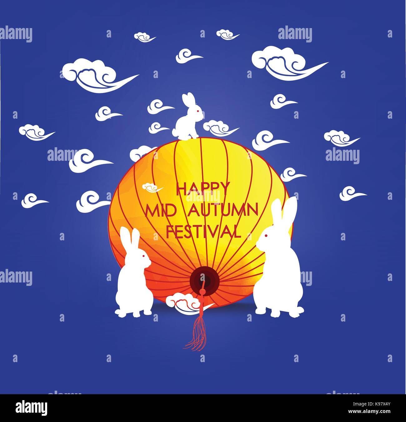 Mid Autumn Lantern Festival. Full moon and rabbit family Stock Vector ...