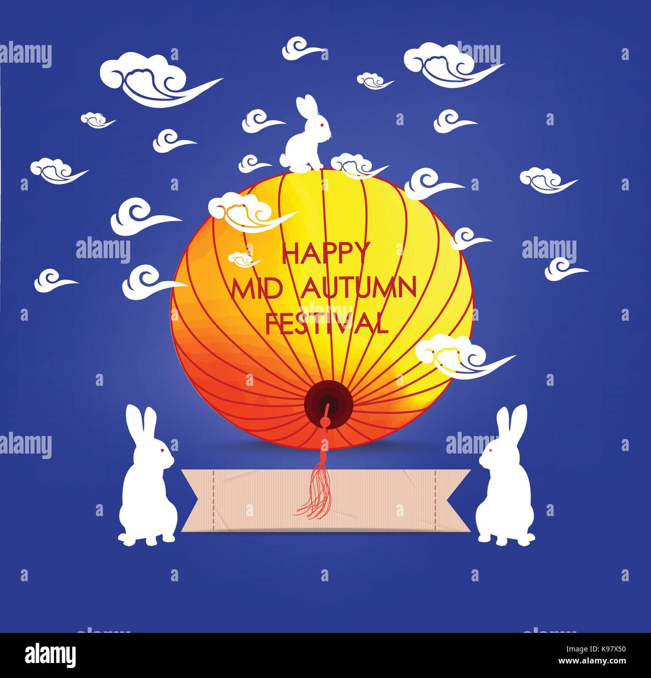 Mid Autumn Lantern Festival. Full moon and rabbit family Stock Vector ...