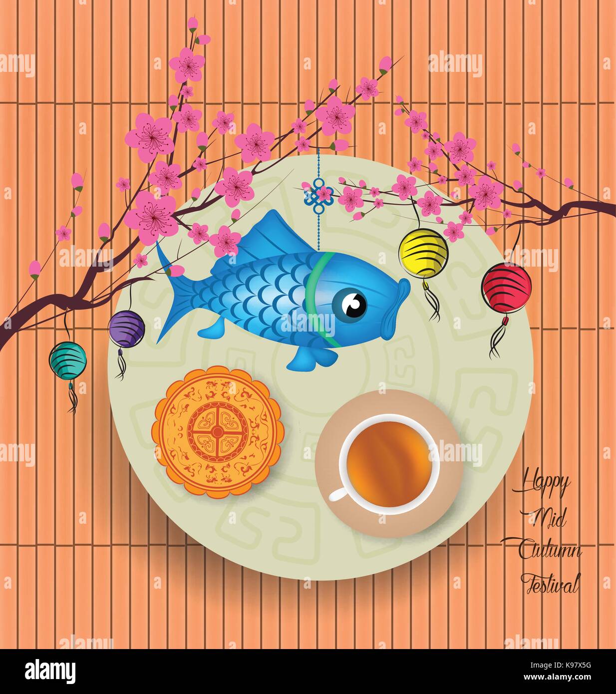 Mid Autumn Lantern Festival background with moon cake and chinese tea ...