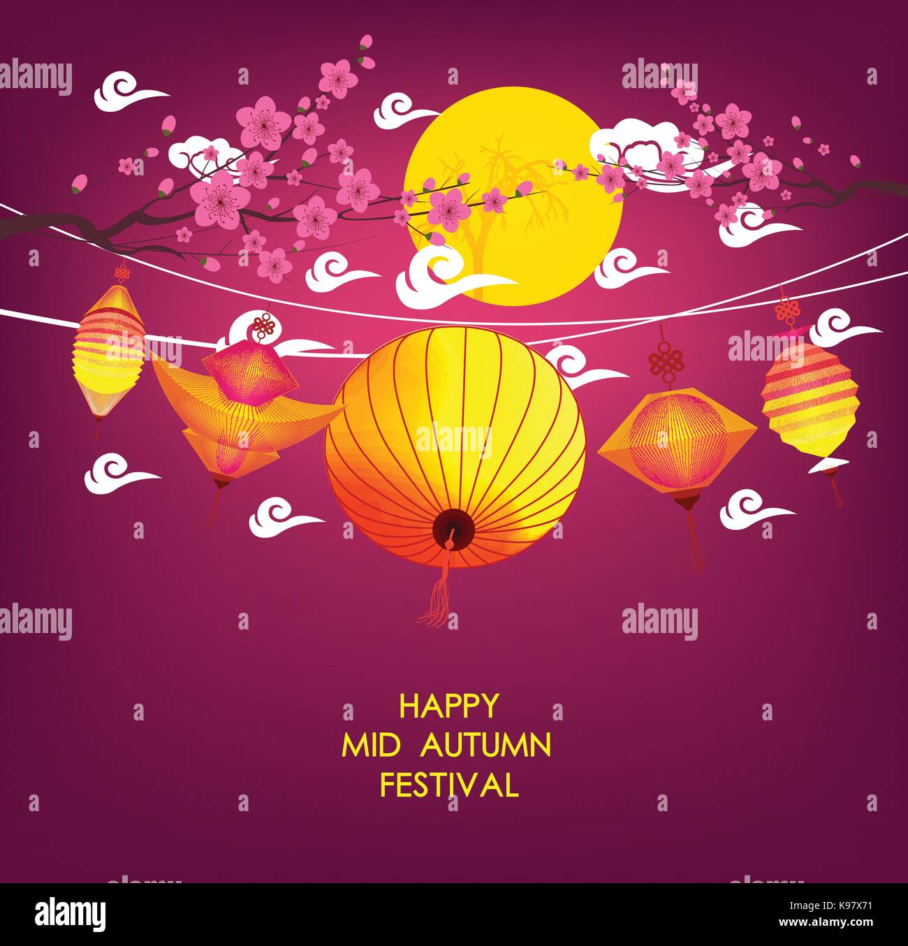 Mid Autumn Festival vector background with lantern and plum blossom ...