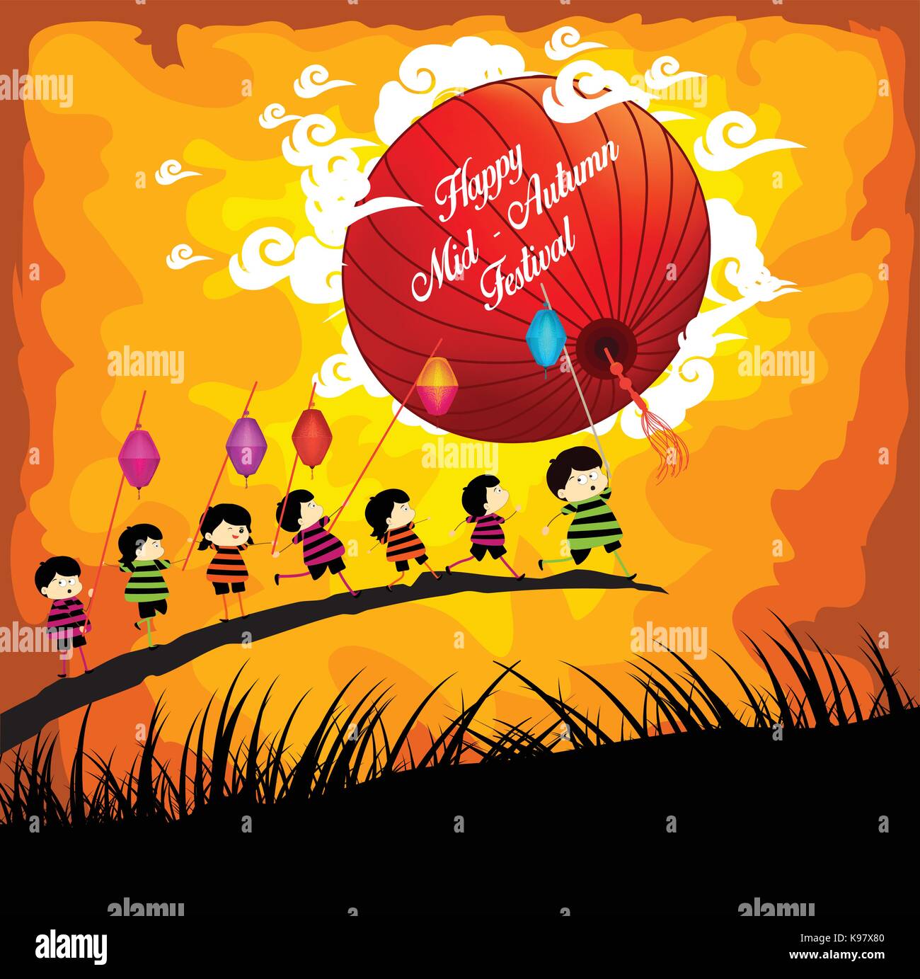 Mid Autumn Festival background with kids playing lanterns Stock Vector  Image & Art - Alamy