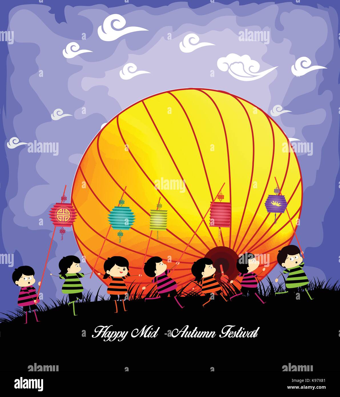 Mid Autumn Festival background with kids playing lanterns Stock Vector ...