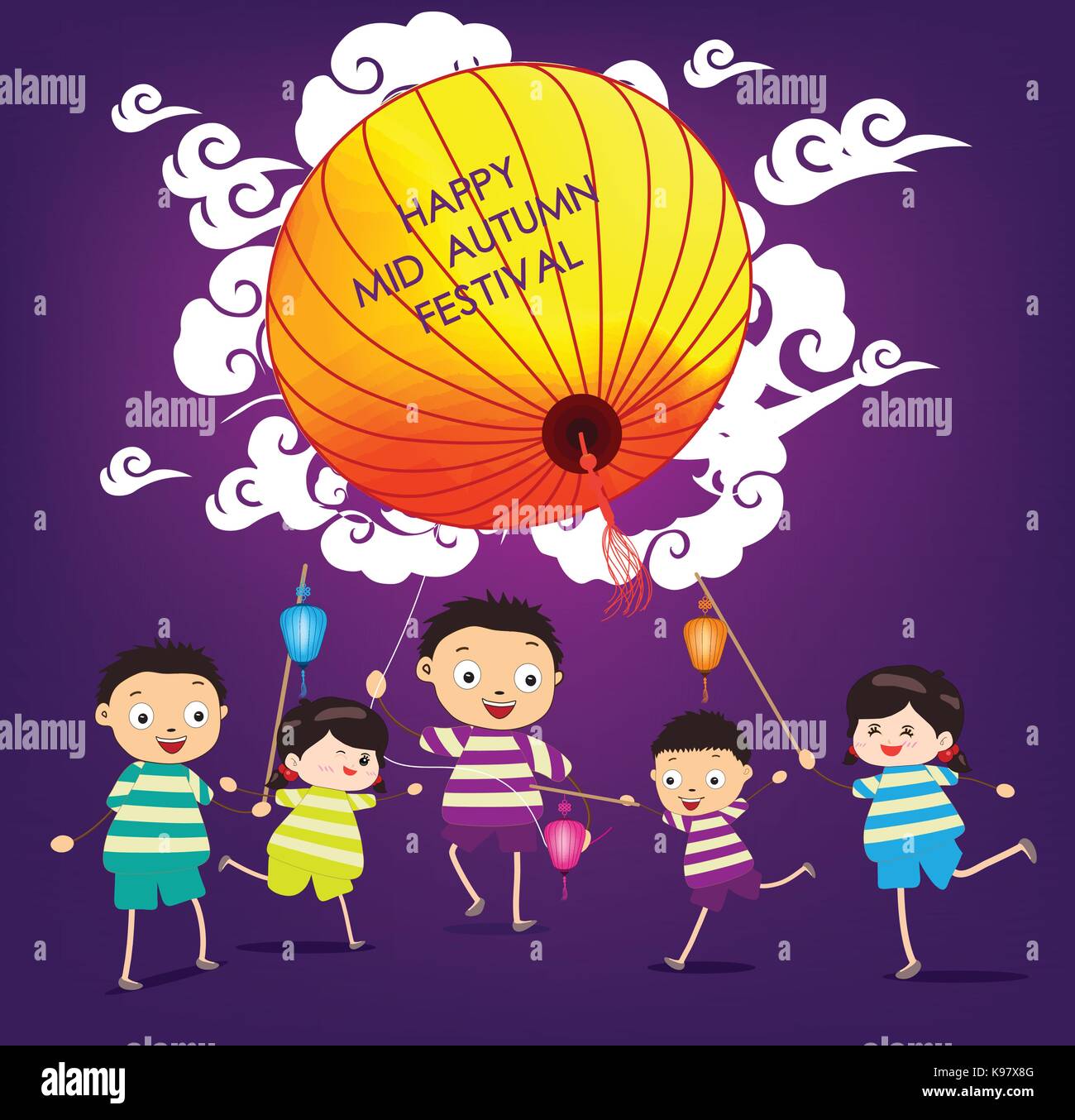Mid Autumn Festival background with happy kids playing lanterns Stock ...