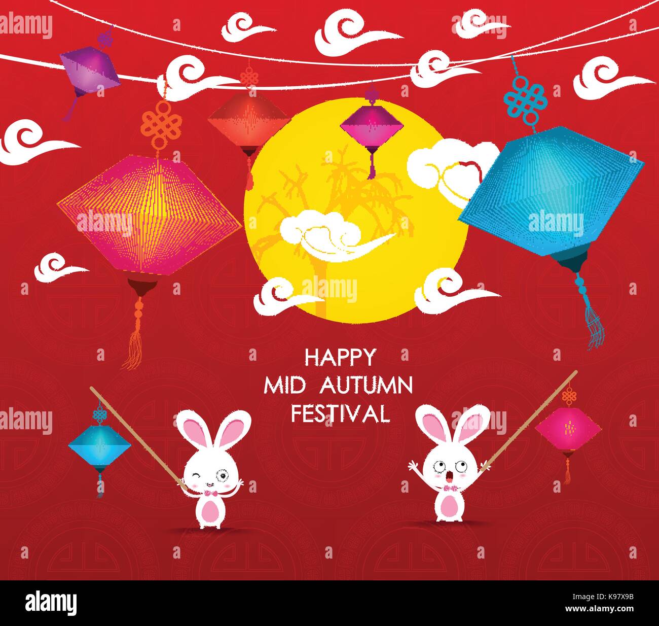Happy Mid Autumn Festival Background With Rabbit Lantern Stock Vector Image Art Alamy