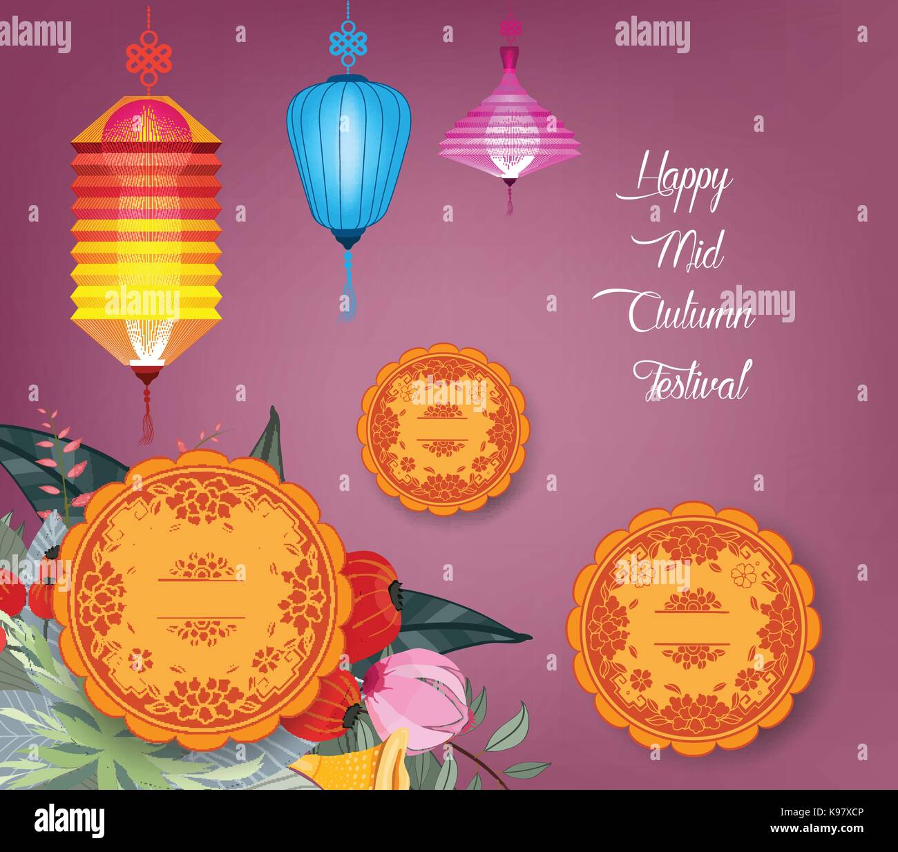 Chinese mid autumn festival background with polygonal lantern and cake ...