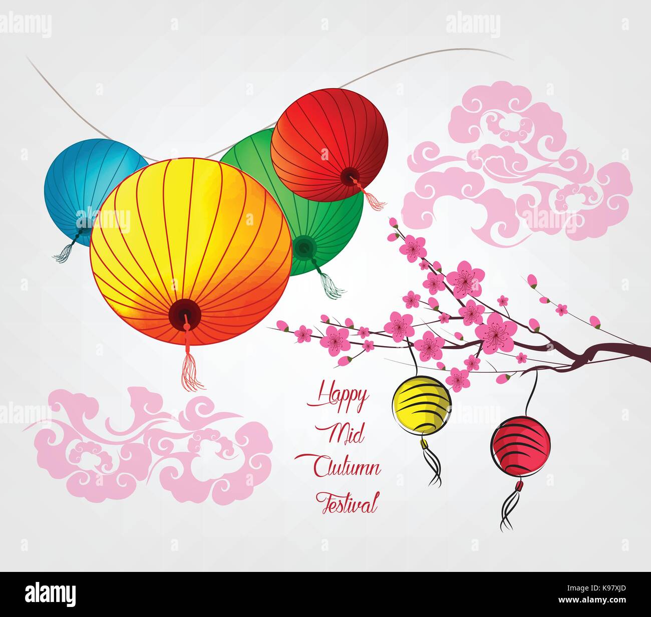 Mid Autumn Festival vector background with lantern and plum blossom ...