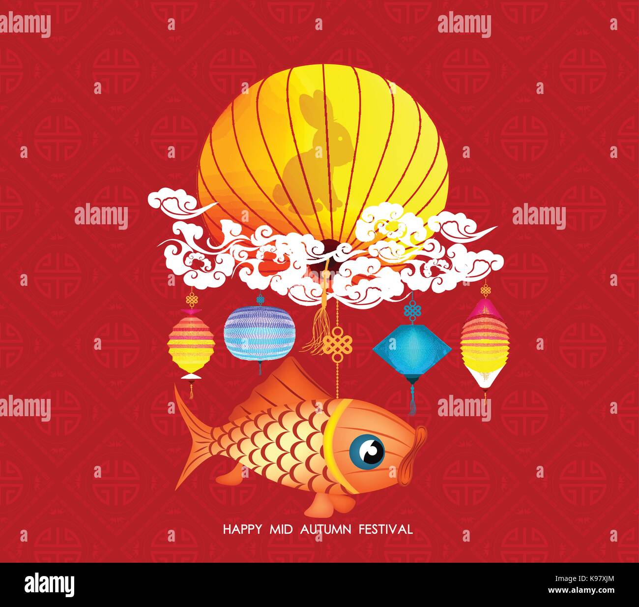 Mid Autumn Festival vector background with lantern and carp Stock ...