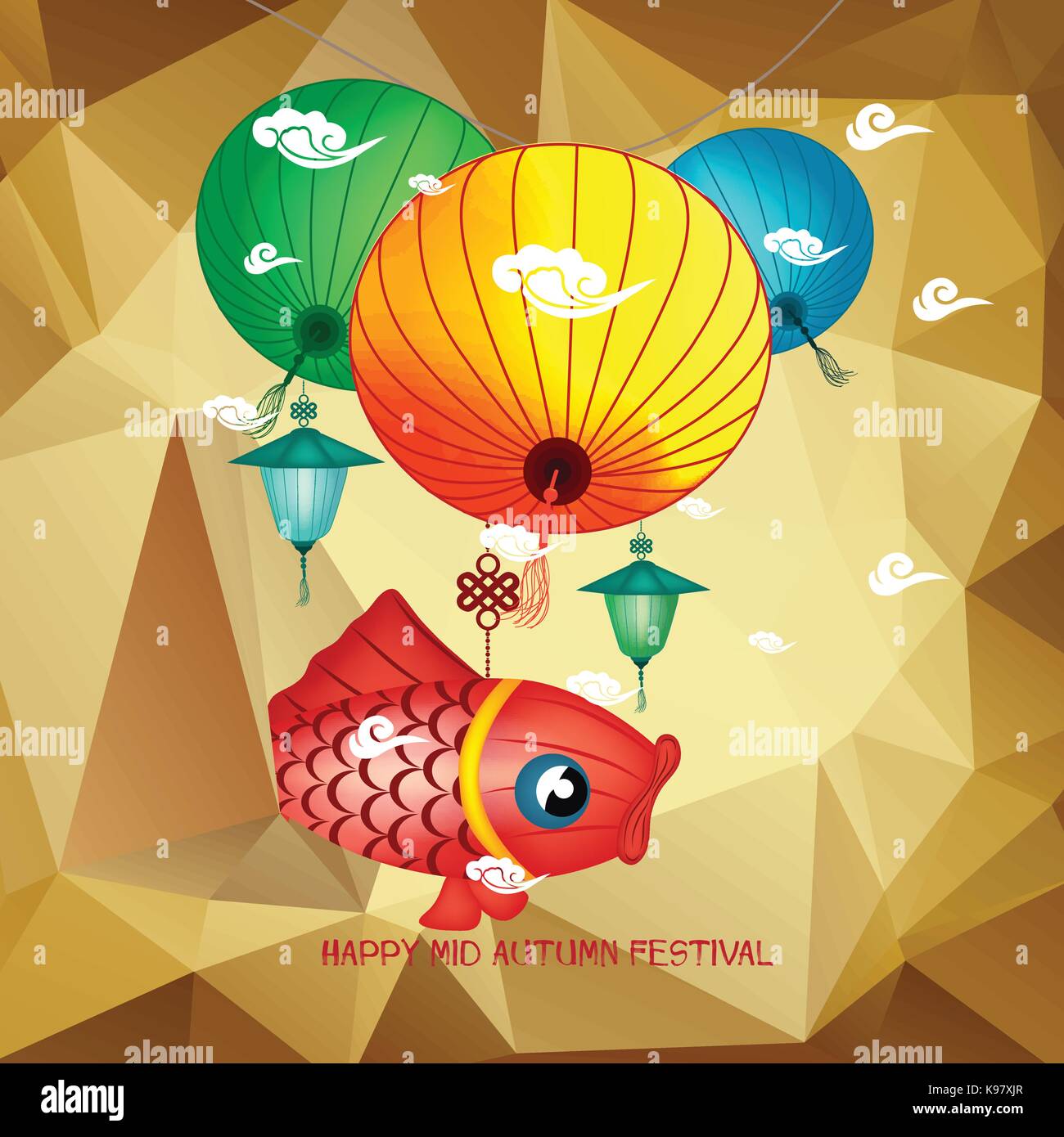 Mid Autumn Festival polygonal background with carp lanterns Stock ...