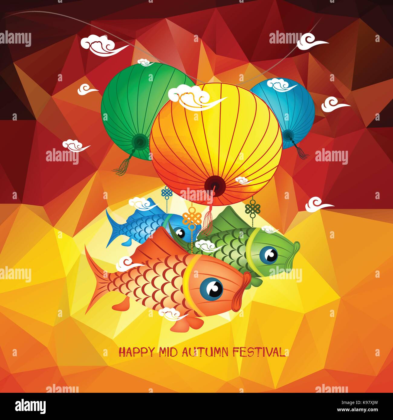 Mid Autumn Festival polygonal background with carp lanterns Stock ...