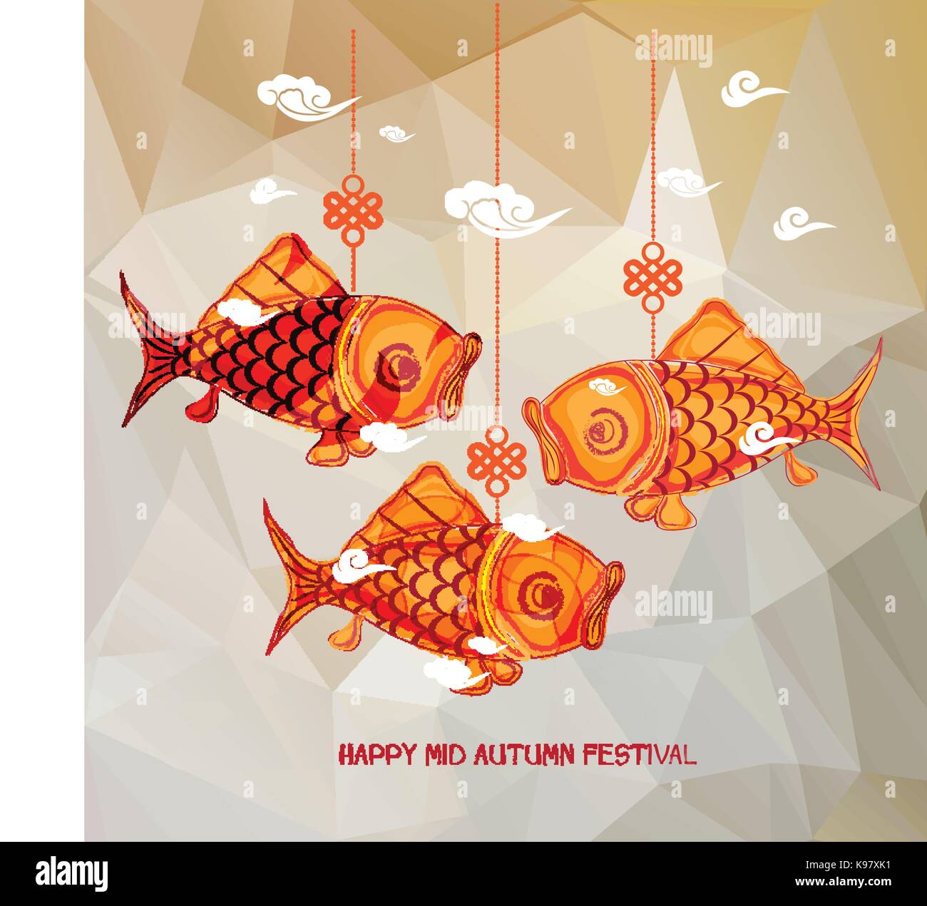Mid Autumn Festival polygonal background with carp lanterns Stock ...