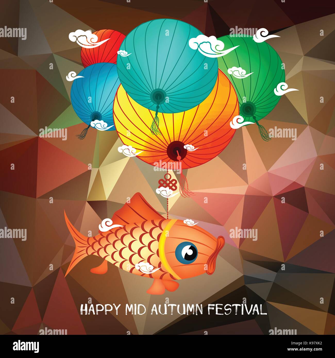 Mid Autumn Festival polygonal background with carp lanterns Stock ...