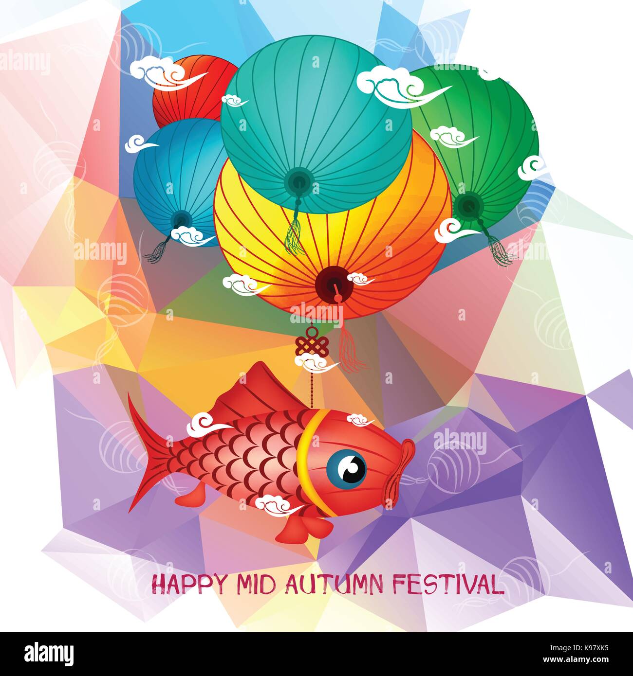 Mid Autumn Festival polygonal background with carp lanterns Stock ...