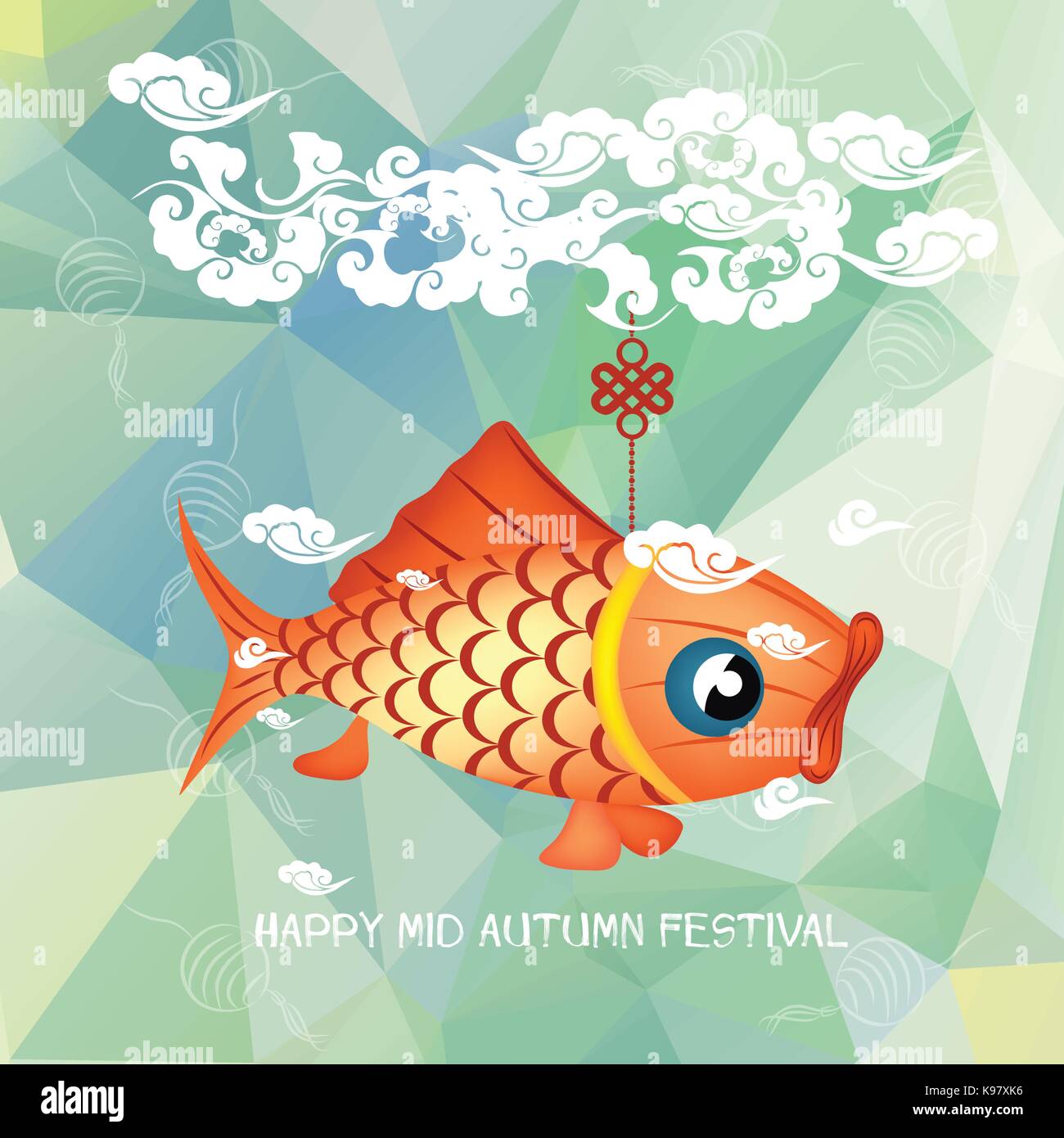 Mid Autumn Festival polygonal background with carp lanterns Stock ...