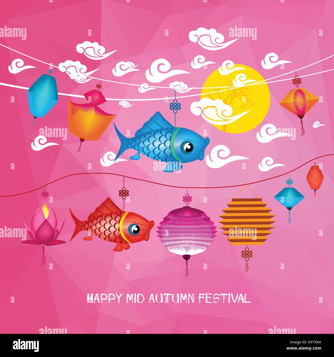 Mid Autumn Festival polygonal background with carp lanterns Stock ...