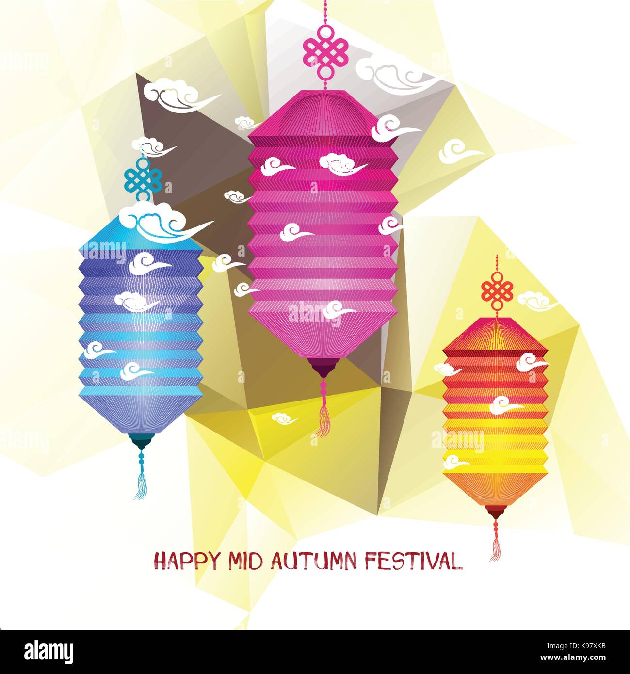 Mid Autumn Festival polygonal background with lanterns Stock Vector ...