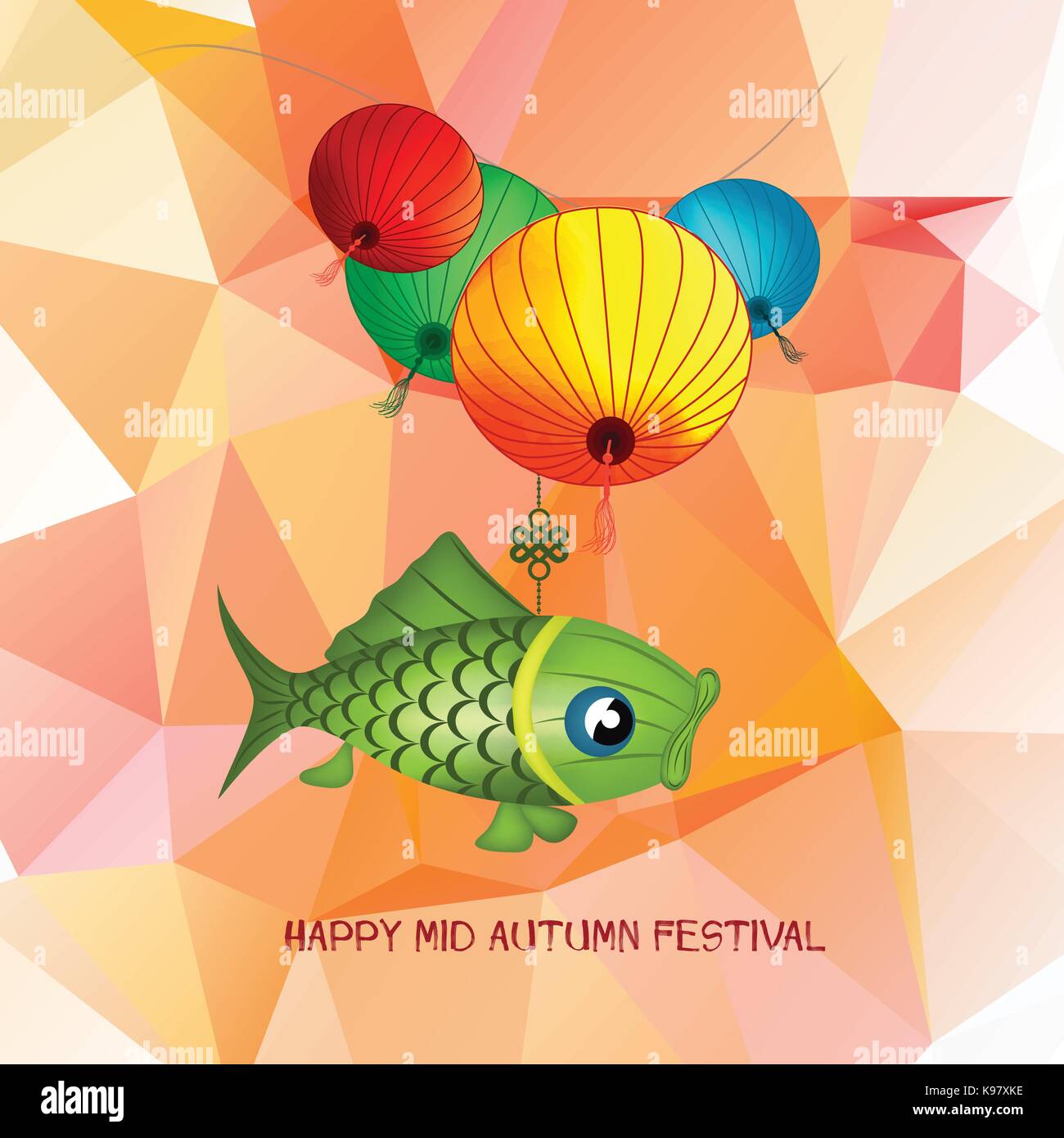 Mid Autumn Festival polygonal background with carp lanterns Stock ...