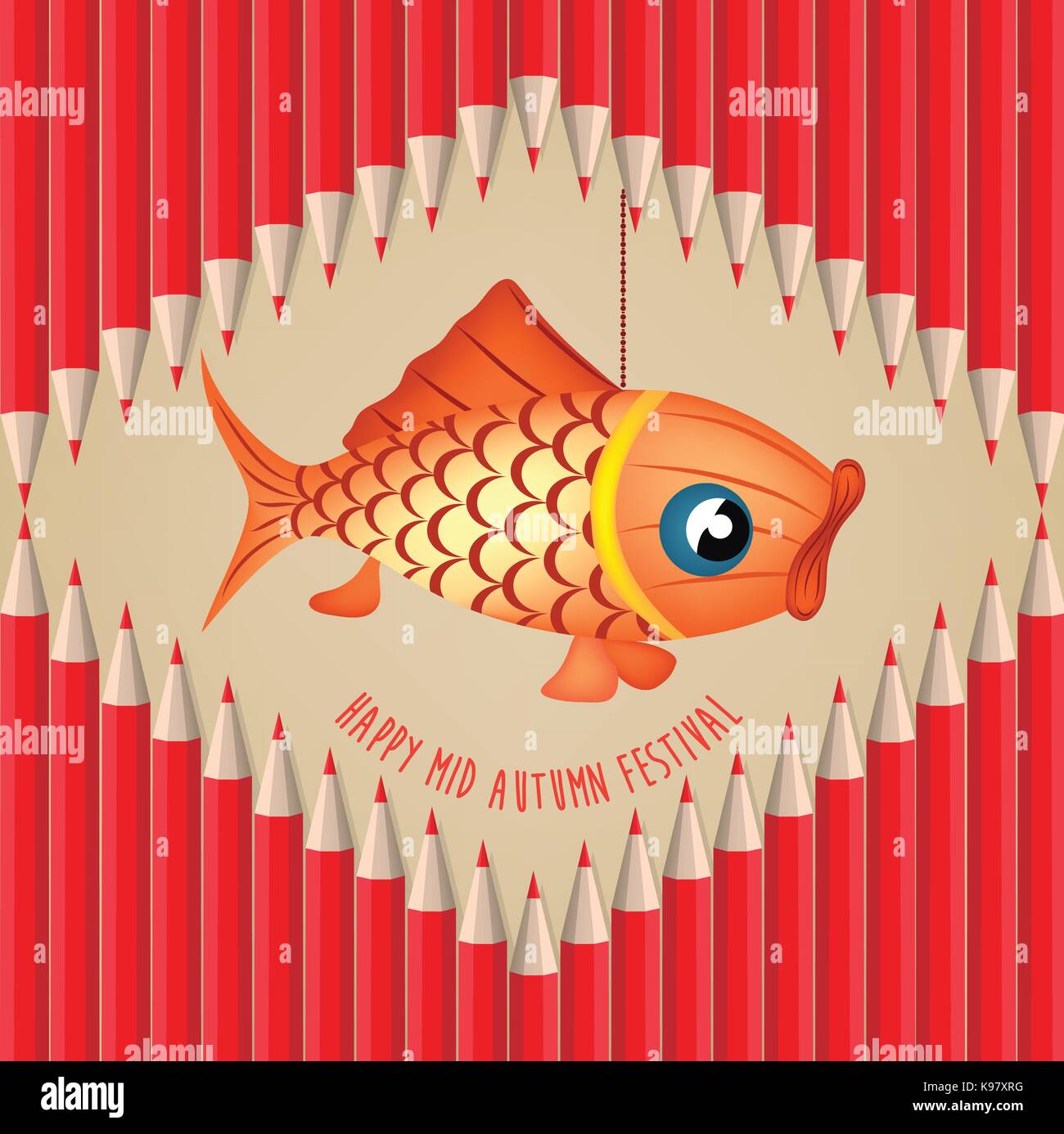 Mid Autumn Lantern Festival vector pencils background with carp Stock ...