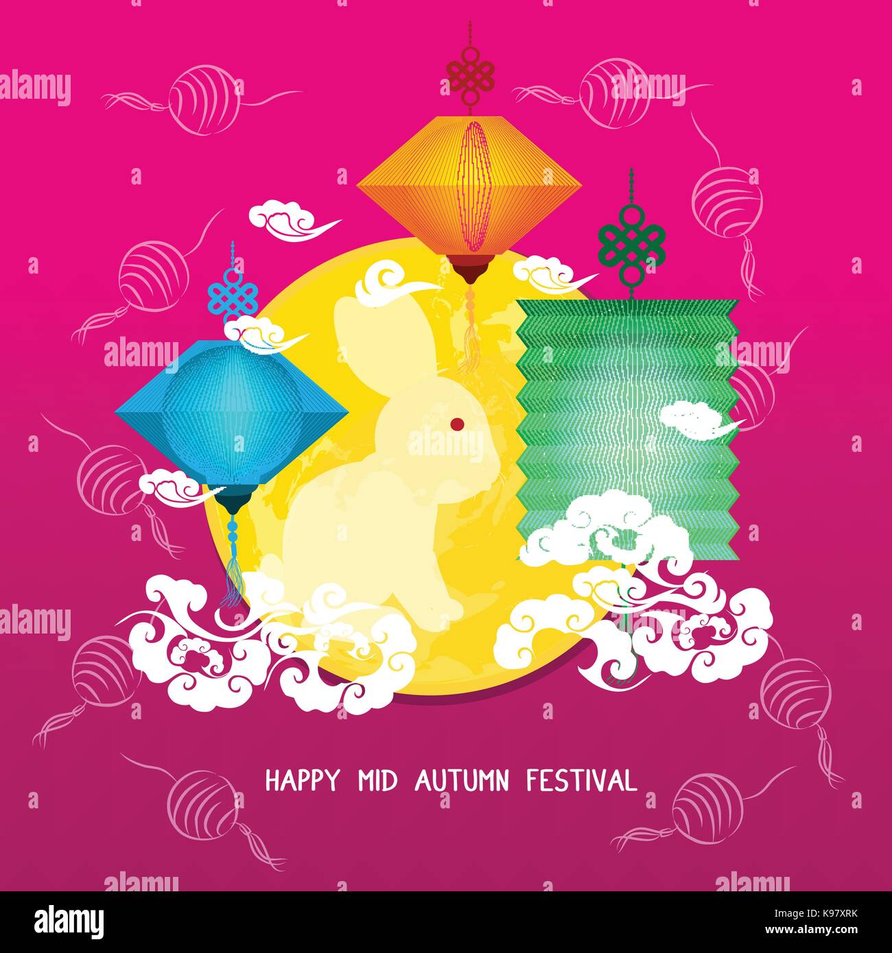Mid Autumn Lantern Festival vector background with moon rabbit Stock