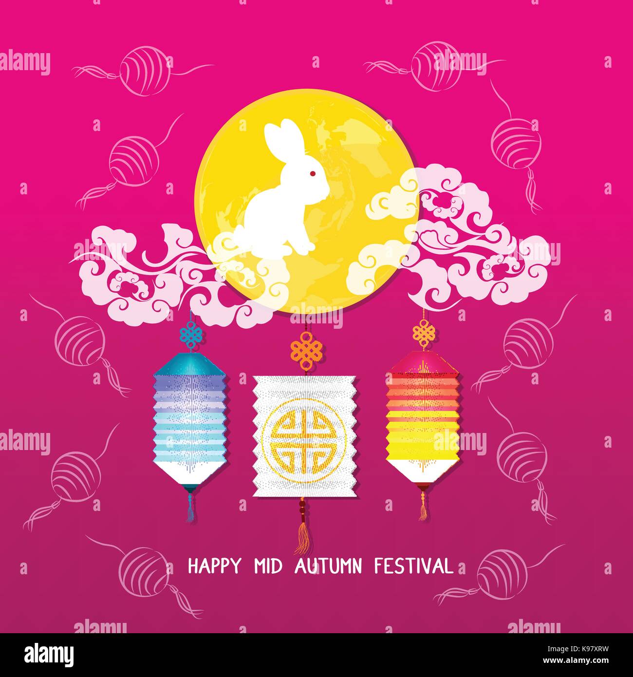 Mid Autumn Lantern Festival vector background with moon rabbit Stock