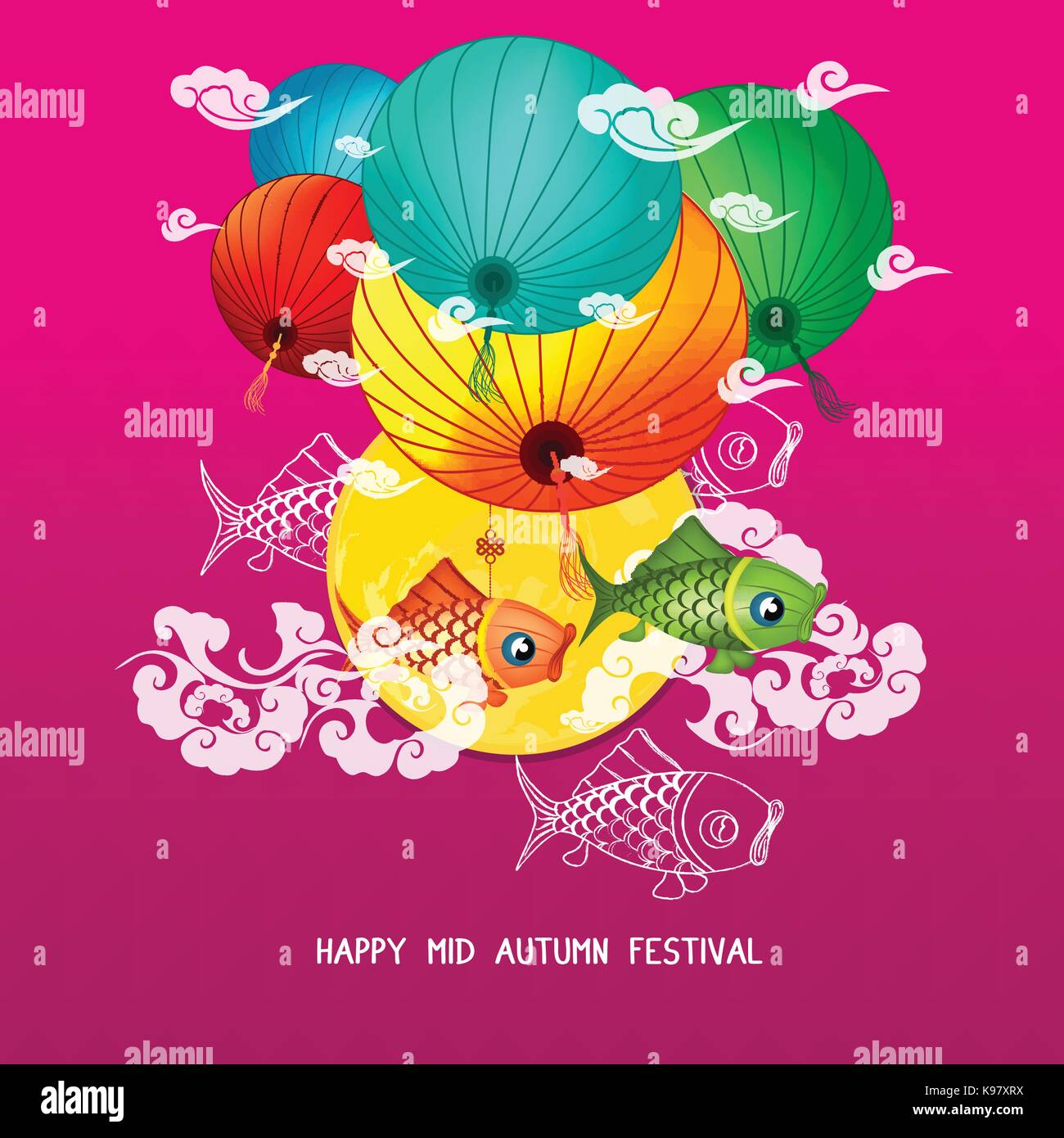 Mid Autumn Lantern Festival vector background with moon rabbit Stock ...