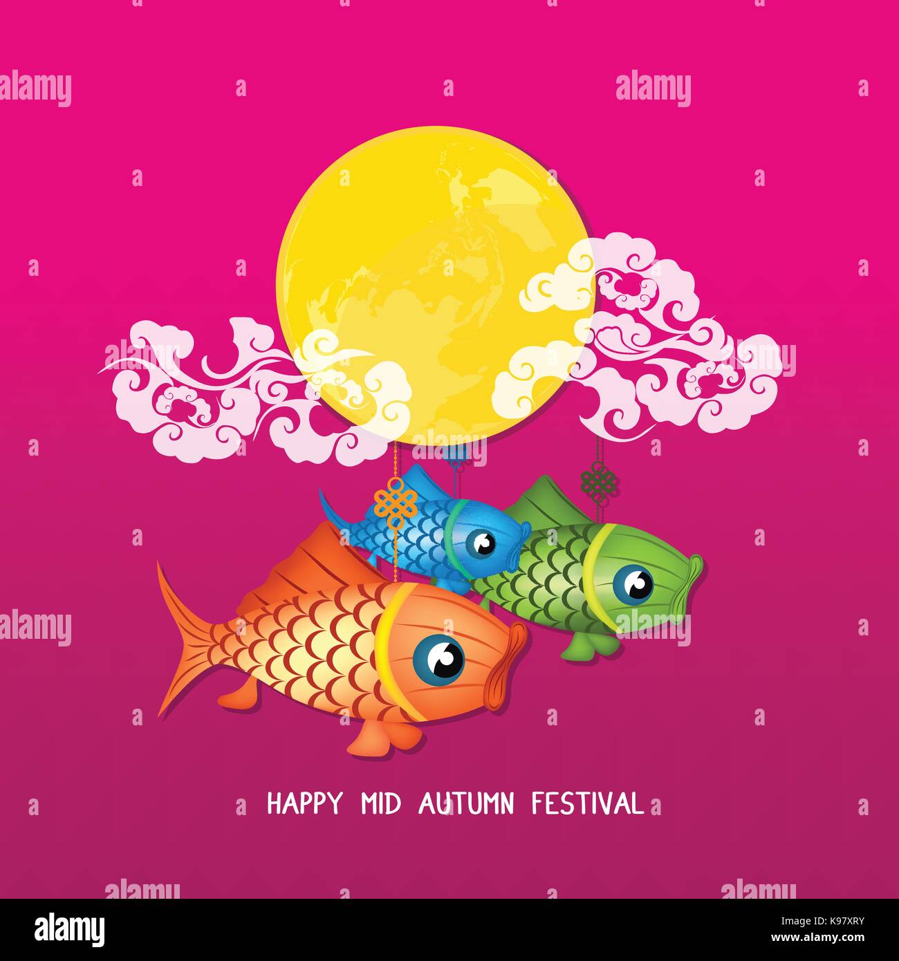 Mid Autumn Lantern Festival vector background with moon carp Stock ...