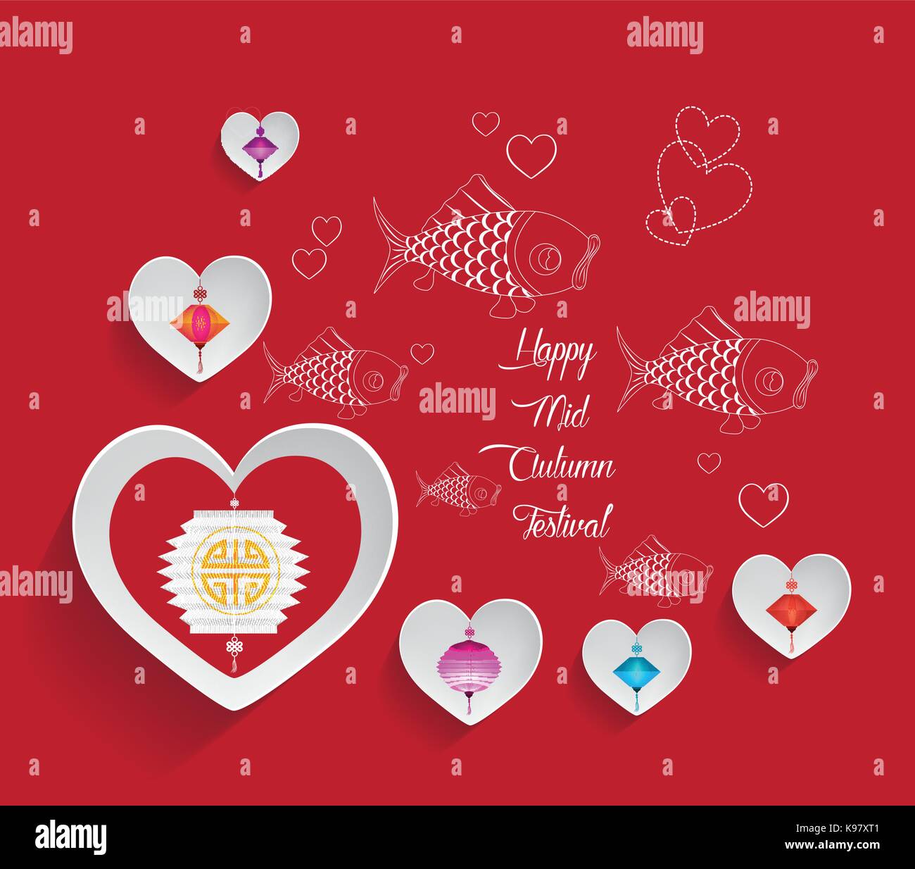 Mid Autumn Lantern Festival hearts background Stock Vector Image & Art ...