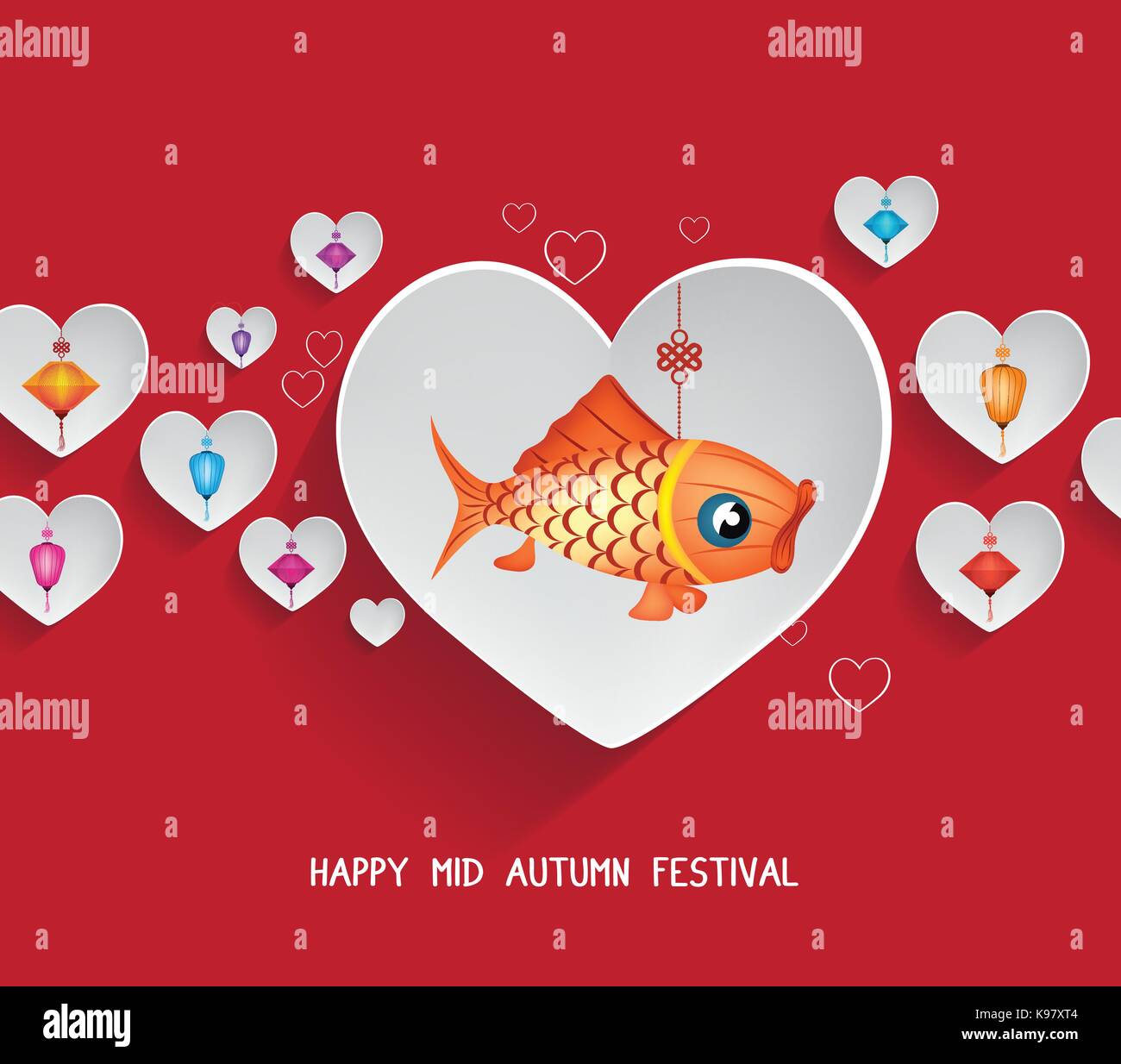 Mid Autumn Lantern Festival hearts background with carp Stock Vector ...