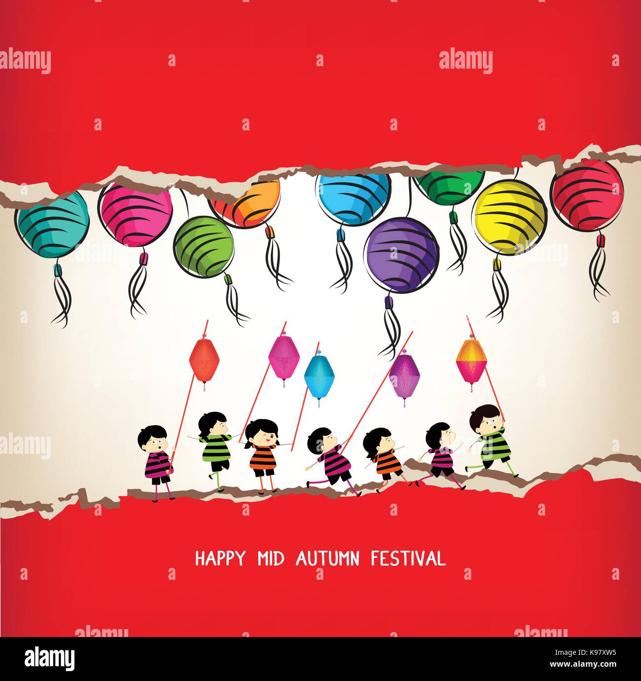 Mid Autumn Festival Background With Kids Playing Lanterns Stock Vector Image Art Alamy