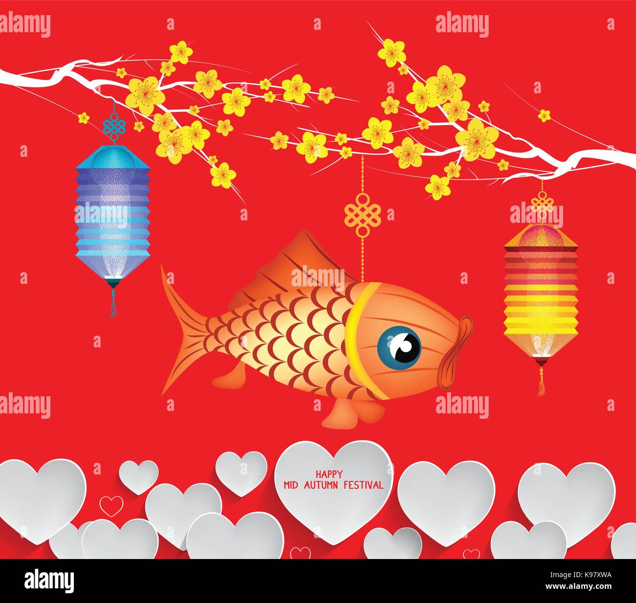 Mid Autumn carp Lantern Festival blossom background Stock Vector Image ...