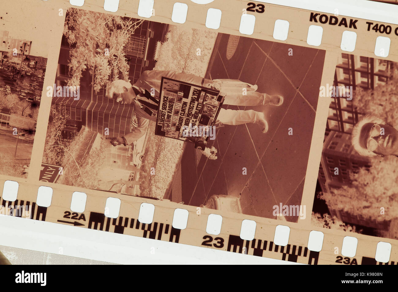 Processed Kodak BW T400CN film strip (black and white negative film strip) - USA Stock Photo