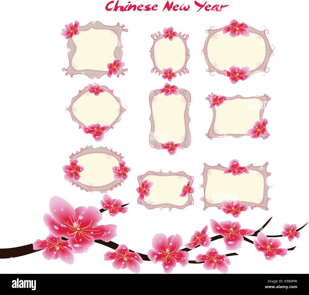 Spring sale label design with sakura flowers. Cherry blossoms and lantern,  chinese new year Stock Vector Image & Art - Alamy