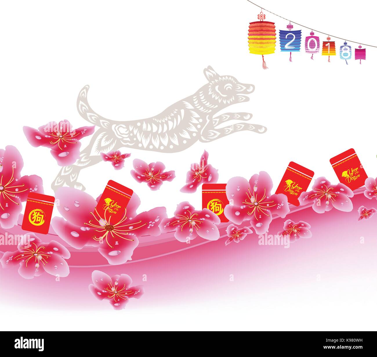 Chinese New Year plum blossom with red packet Background. Chinese ...