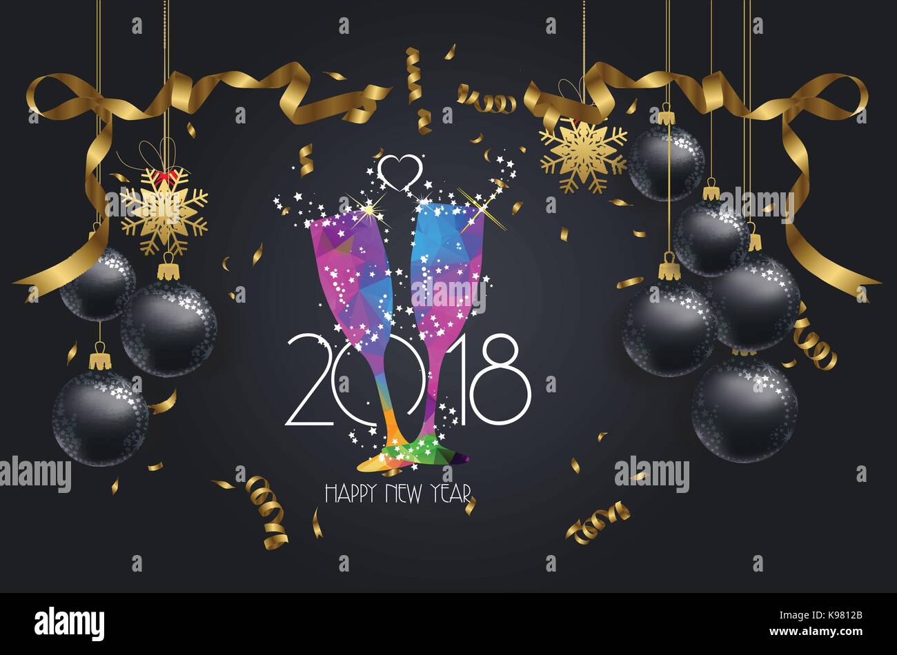 happy new year 2018 background with christmas confetti gold and black ...
