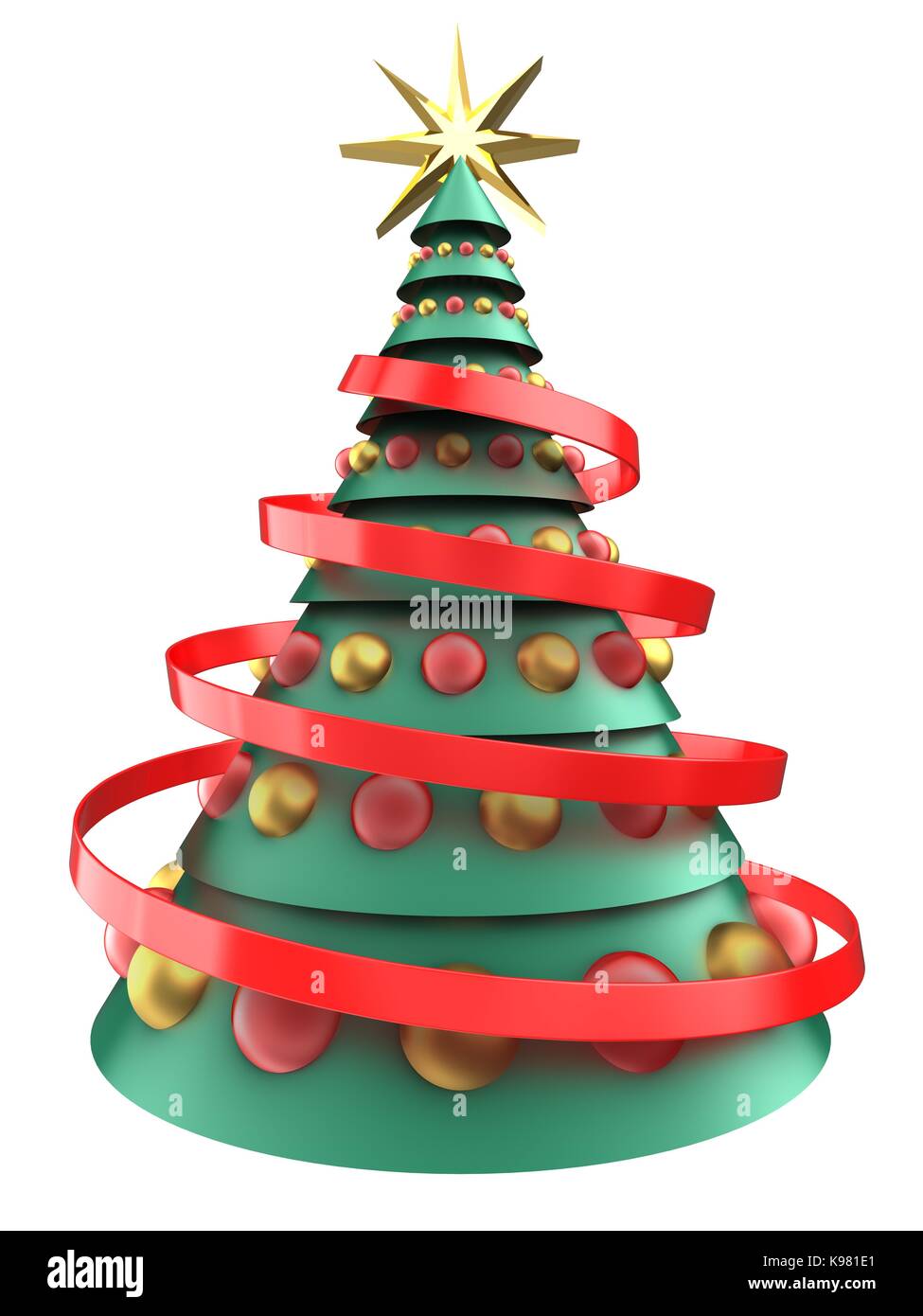 3d illustration of green and blue xmas tree over white background with ...