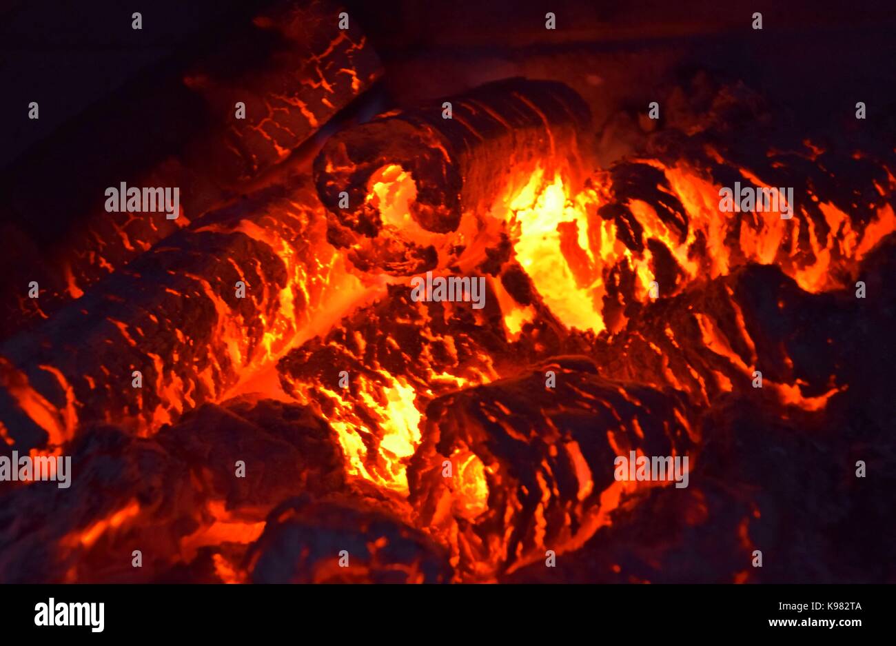 Abstract hot embers in a stove, burning Wood charcoal, fireplace, Wood
