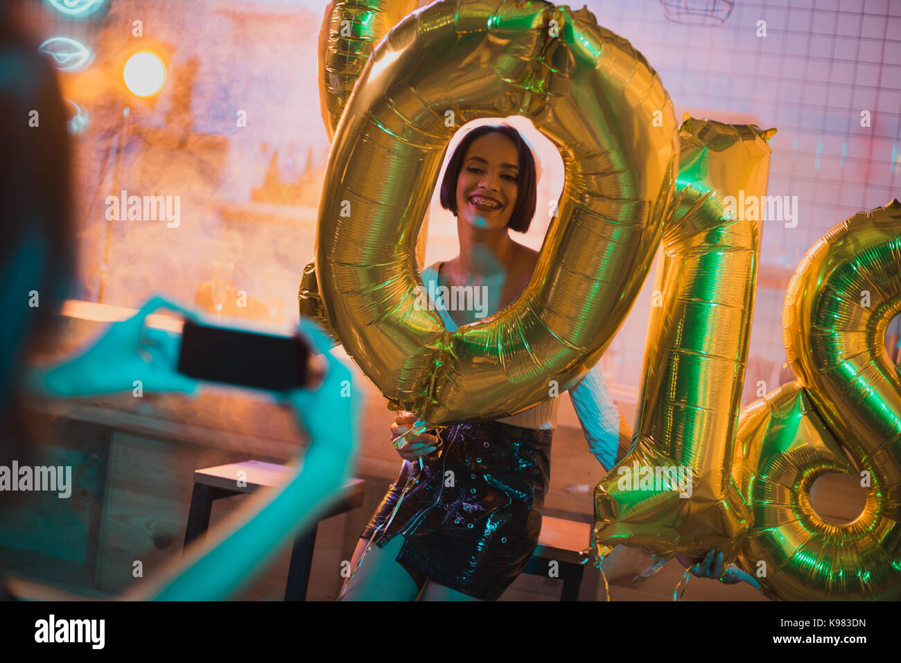 african american woman with balloons Stock Photo - Alamy
