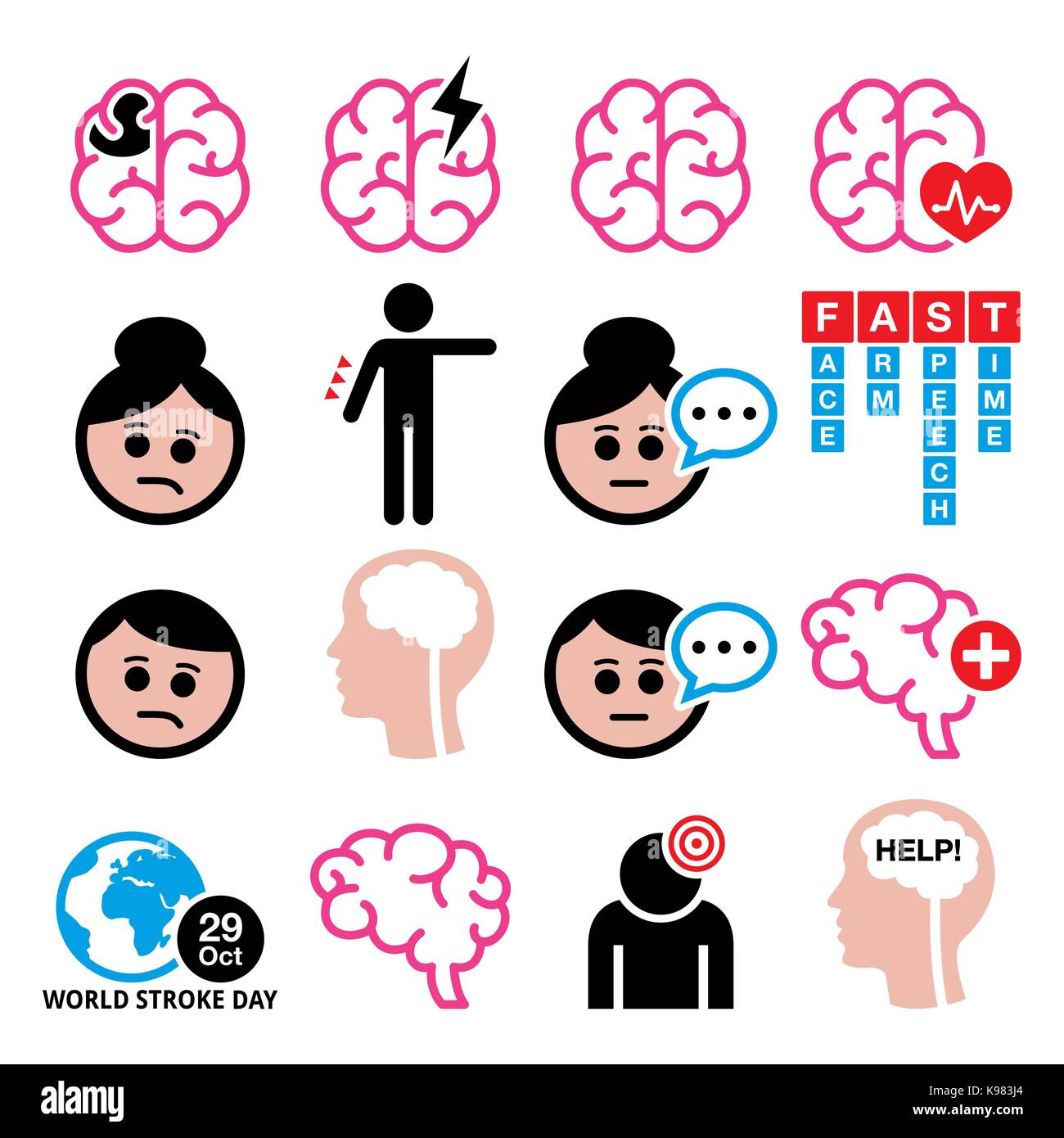 Brain stroke vector health medical icons - brain injury, brain damage concept Stock Vector
