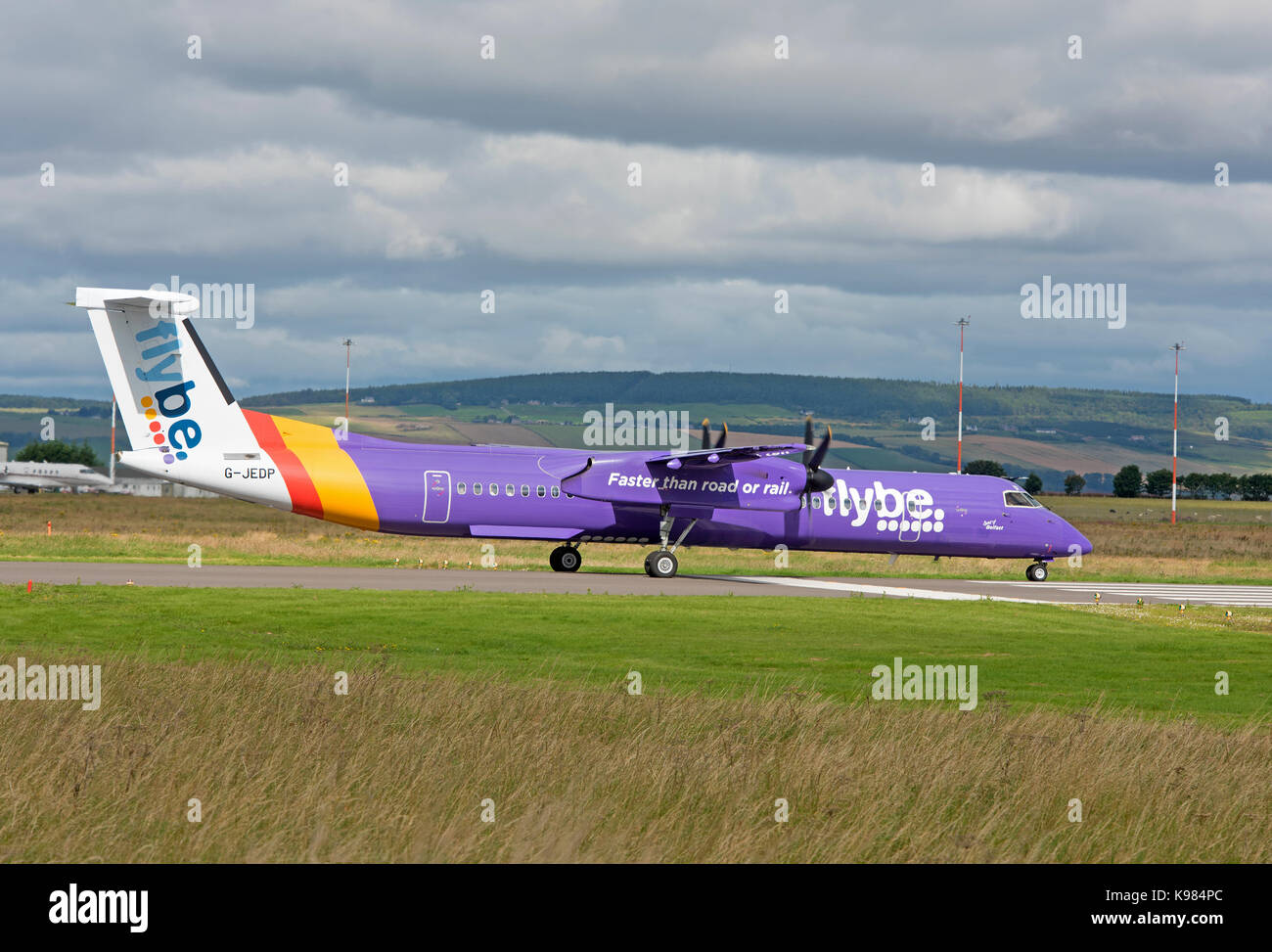 FlyBe Bombardier Dash 8 Q400 at Inverness airport ready for take off. Stock Photo