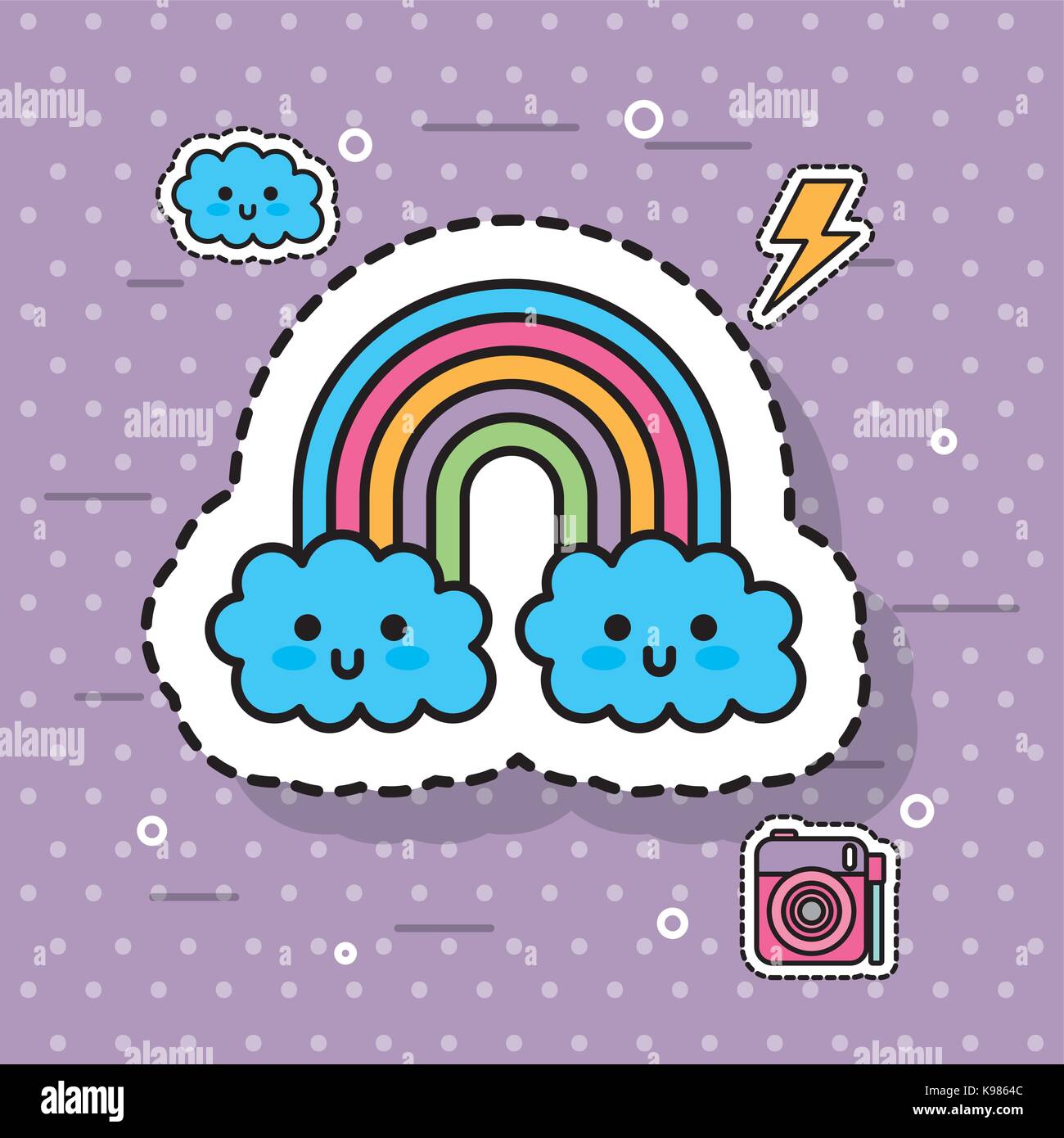 cute rainbow fantasy kawaii cloud with dots background Stock Vector ...