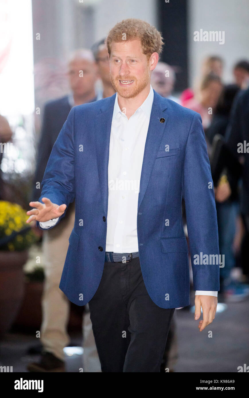 Prince Harry arrives for the True Patriot Love Symposium at the Scotia Plaza in Toronto, Canada. Stock Photo