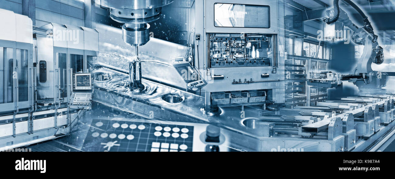 Production in the industry with various machines Stock Photo