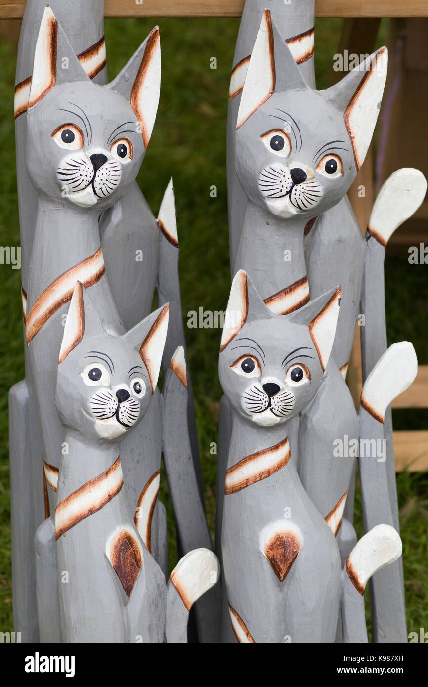 wooden decorative garden cats Stock Photo - Alamy