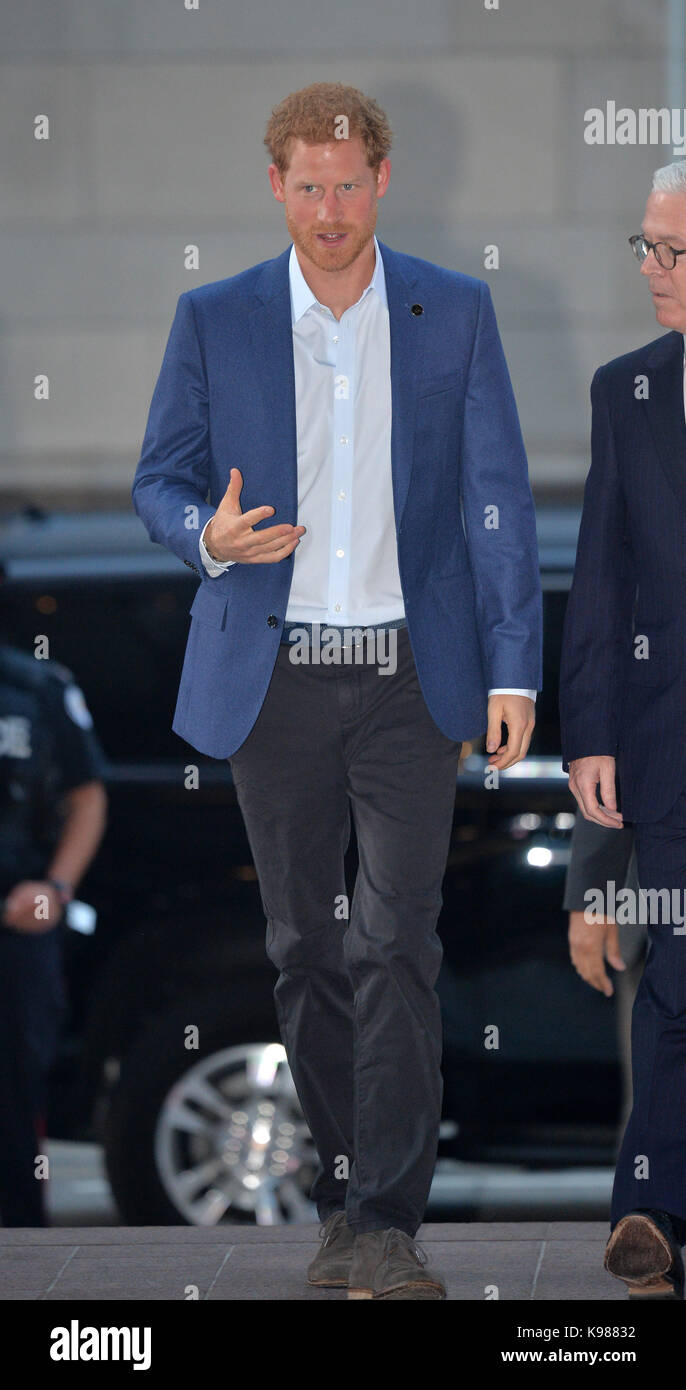 Prince Harry arrives for the True Patriot Love Symposium at the Scotia Plaza in Toronto, Canada. Stock Photo