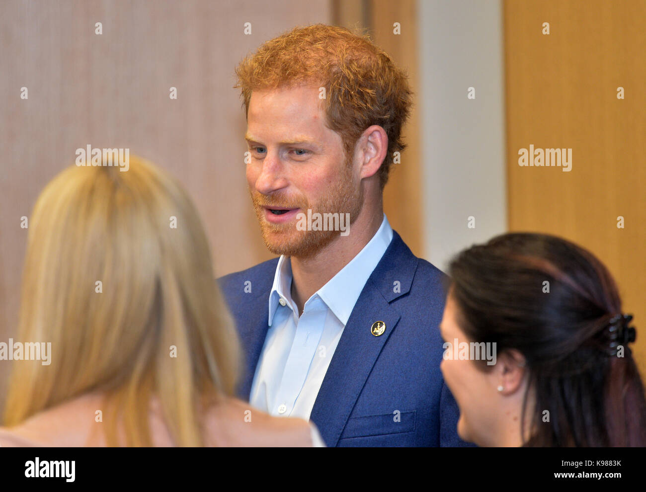 Prince Harry speaks to guests as he attends the True Patriot Love Symposium at the Scotia Plaza in Toronto, Canada. Stock Photo