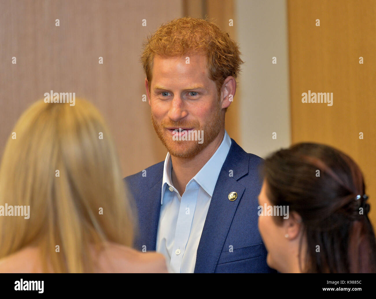 Prince Harry speaks to guests as he attends the True Patriot Love Symposium at the Scotia Plaza in Toronto, Canada. Stock Photo