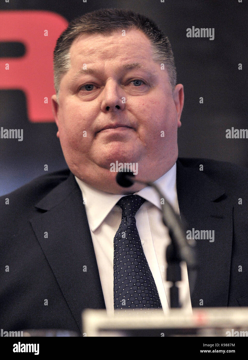 Boxing promoter Mick Hennessy, during the Hughie Fury v Joseph Parker press  conference at the Landmark Hotel, London Stock Photo - Alamy