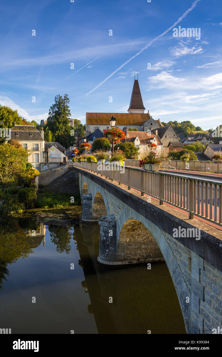 Decorated bridge across river, Preuilly-sur-Claise, France. Stock Photo