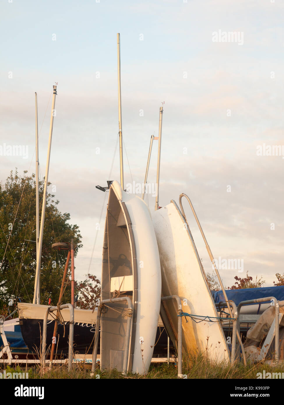 private dock yard scene sailing club boats stacked horizontal; England