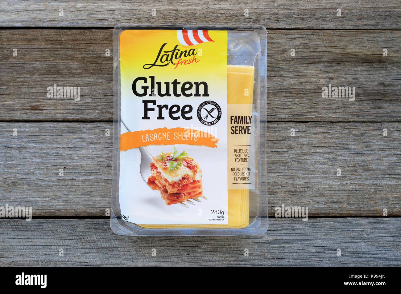 Latina Fresh Gluten Free Lasagna Sheets isolated against wooden background Stock Photo