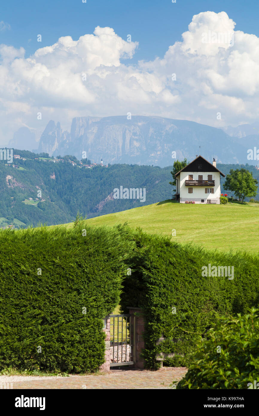 An isolated chalet style house in San Genesio near Bolzano, Italy, with